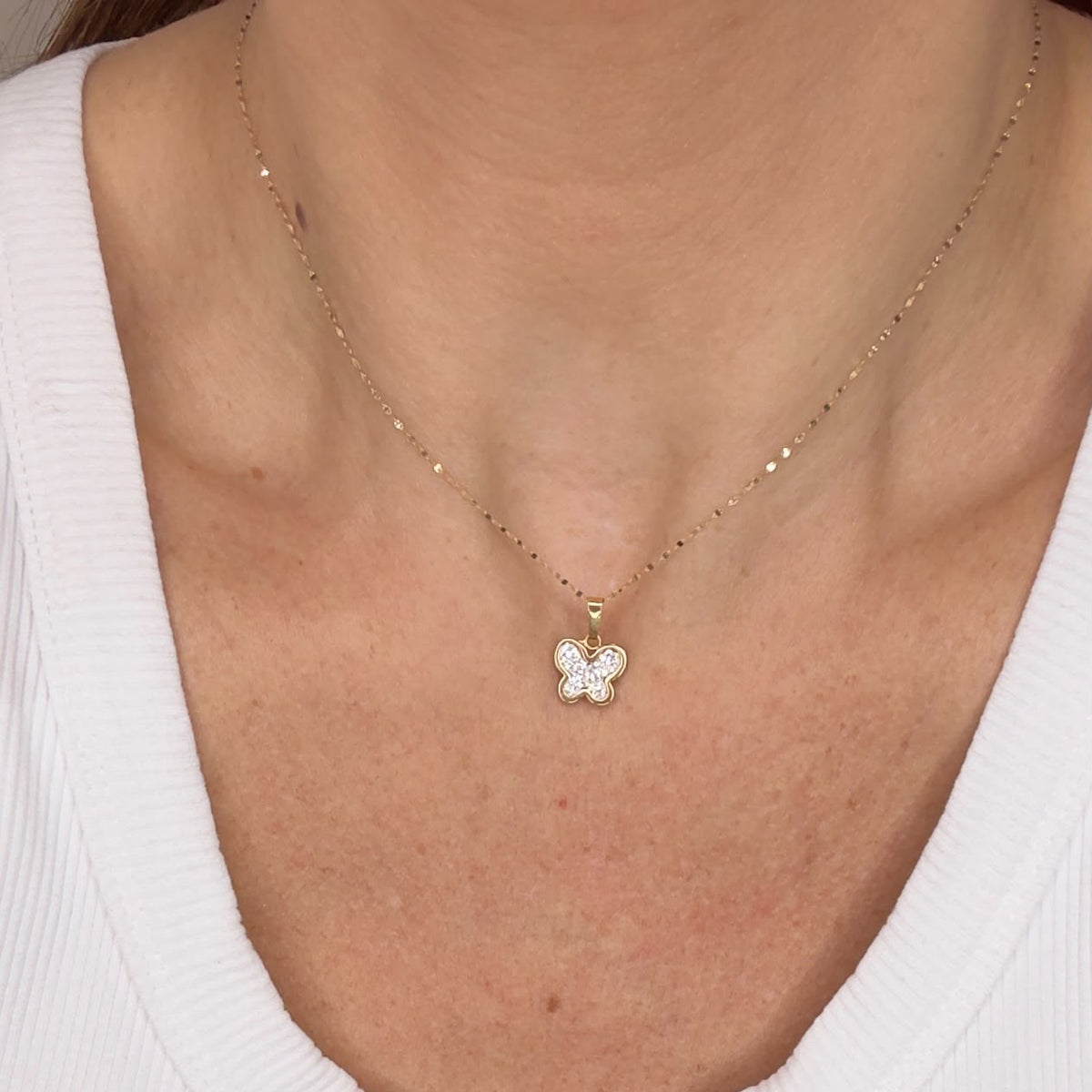 COLLANA IN ORO GIALLO 18 KT (750) CON FARFALLA E ZIRCONI