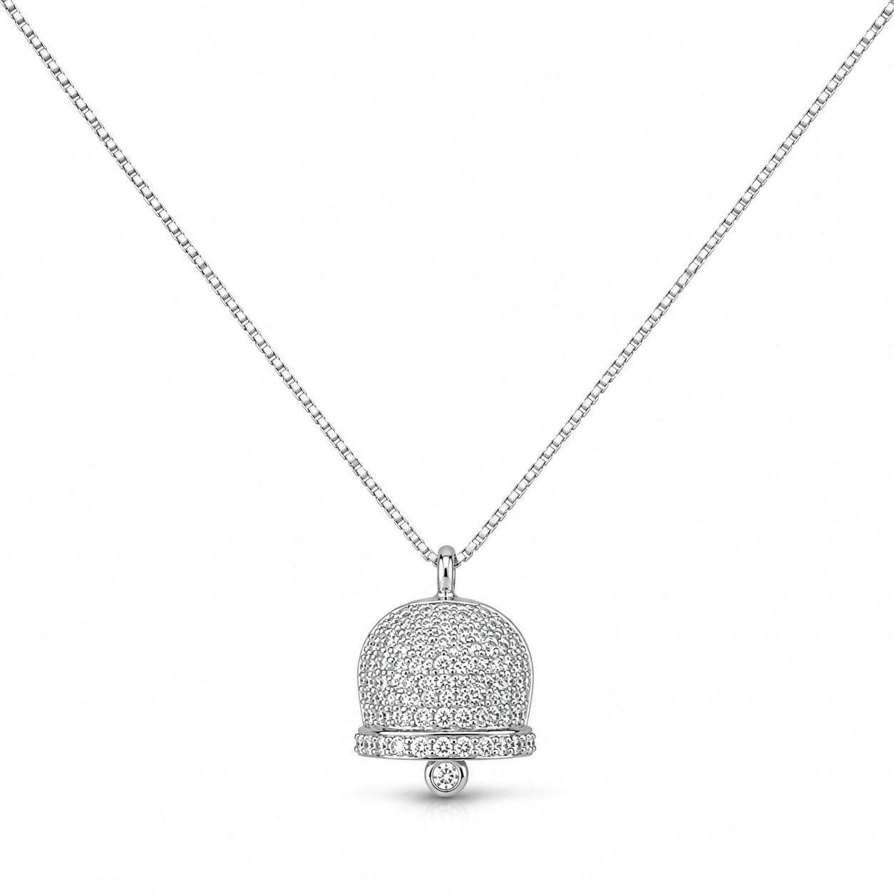 COLLANA CON CAMPANELLA IN ORO BIANCO 18 CARATI E DIAMANTI