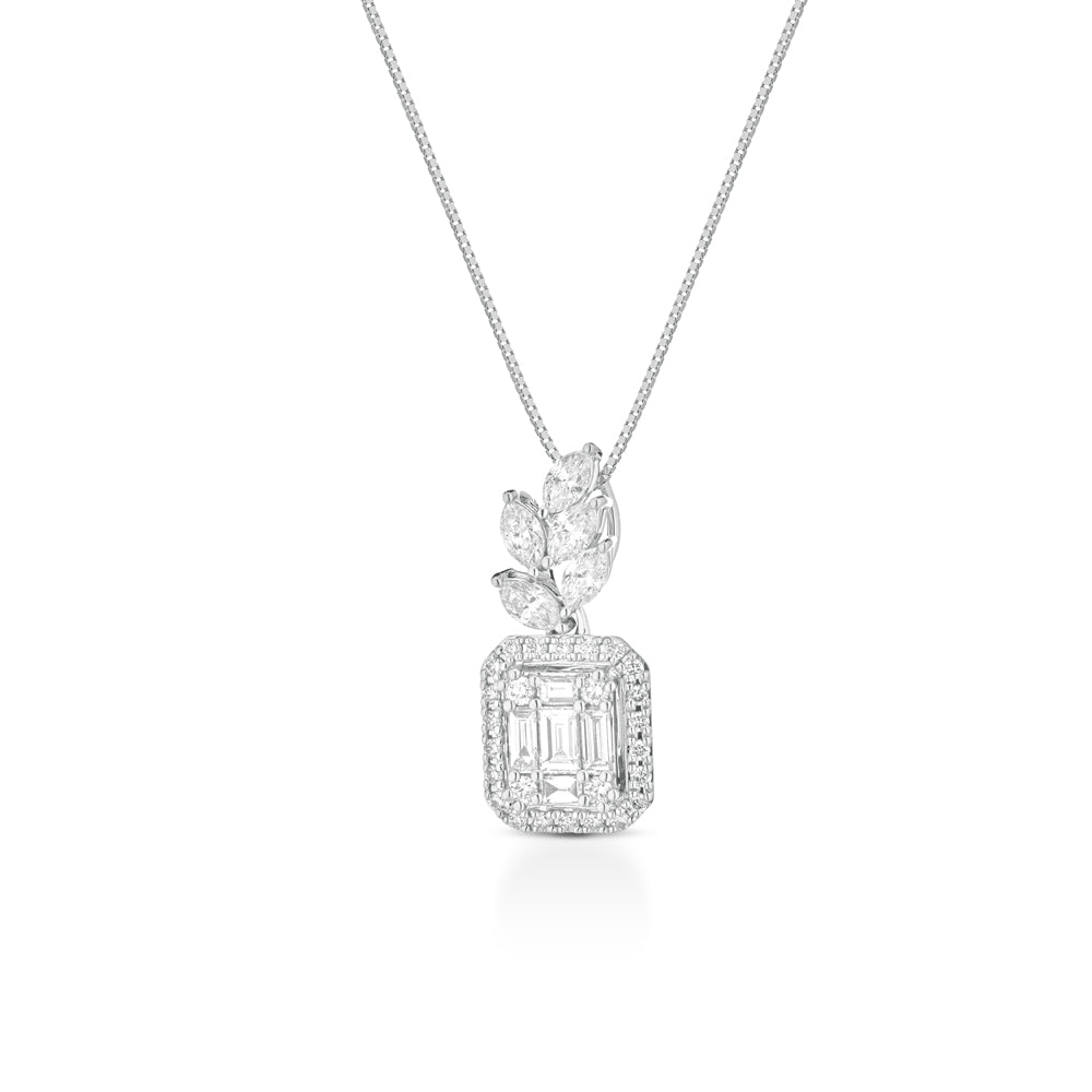 COLLANA IN ORO BIANCO 18 CARATI CON DIAMANTI E BAGUETTE