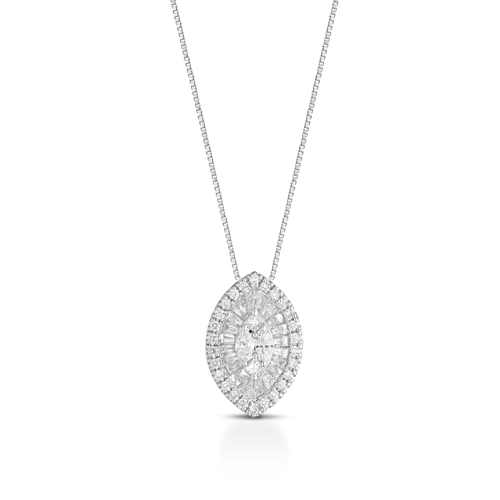 COLLANA IN ORO BIANCO 18 CARATI CON DIAMANTI E BAGUETTE