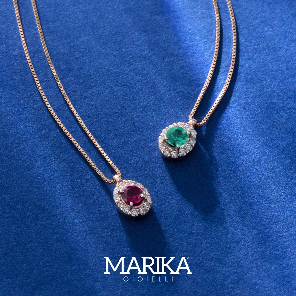 CIONDOLO IN ORO ROSA 18 CARATI CON DIAMANTI E RUBINO