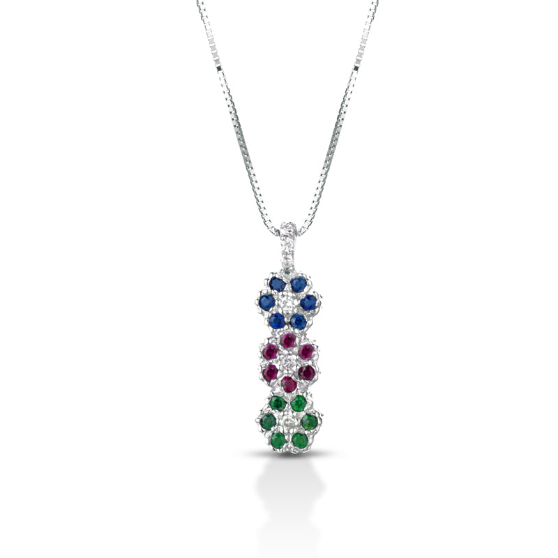COLLANA TRILOGY IN ORO BIANCO 18 CARATI MULTICOLOR