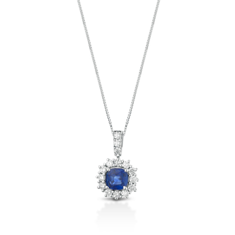 COLLANA IN ORO BIANCO 18KT CON DIAMANTI E ZAFFIRO