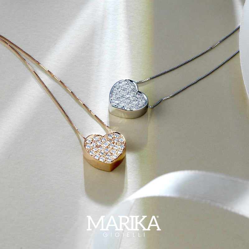 COLLANA CON CUORE IN ORO ROSA 18 CARATI E DIAMANTI