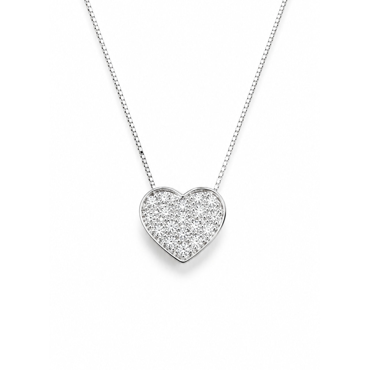 COLLANA CON CUORE IN ORO BIANCO 18 CARATI E DIAMANTI