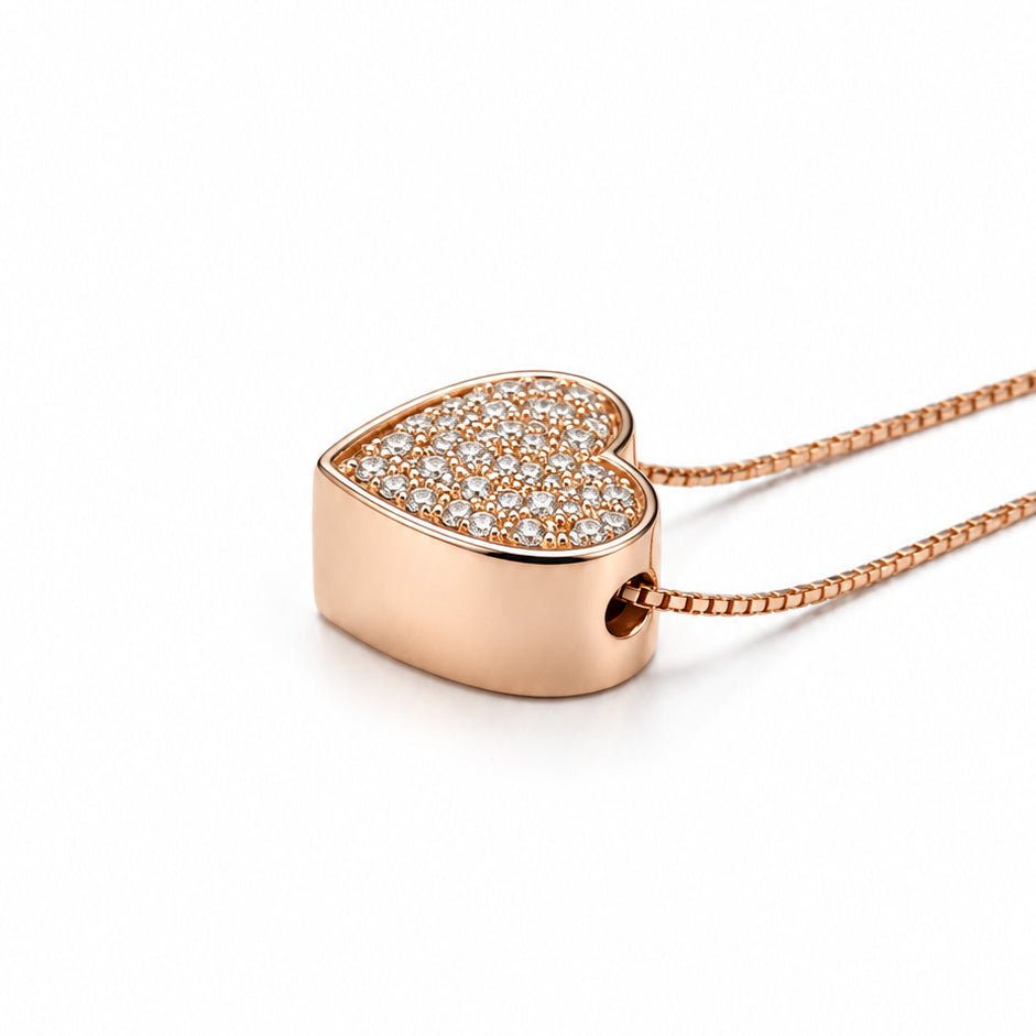 COLLANA CON CUORE IN ORO ROSA 18 CARATI E DIAMANTI