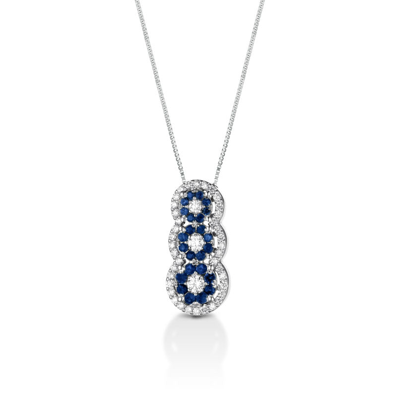 COLLANA TRILOGY IN ORO BIANCO 18KT CON DIAMANTI E ZAFFIRI