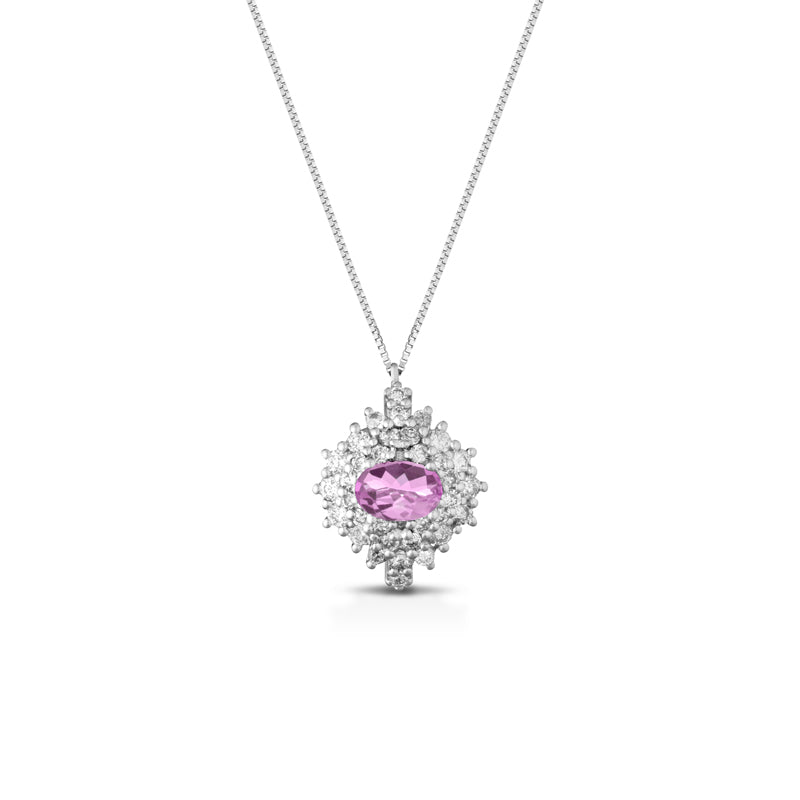 COLLANA IN ORO BIANCO 18 CARATI CON DIAMANTI E ZAFFIRO ROSA
