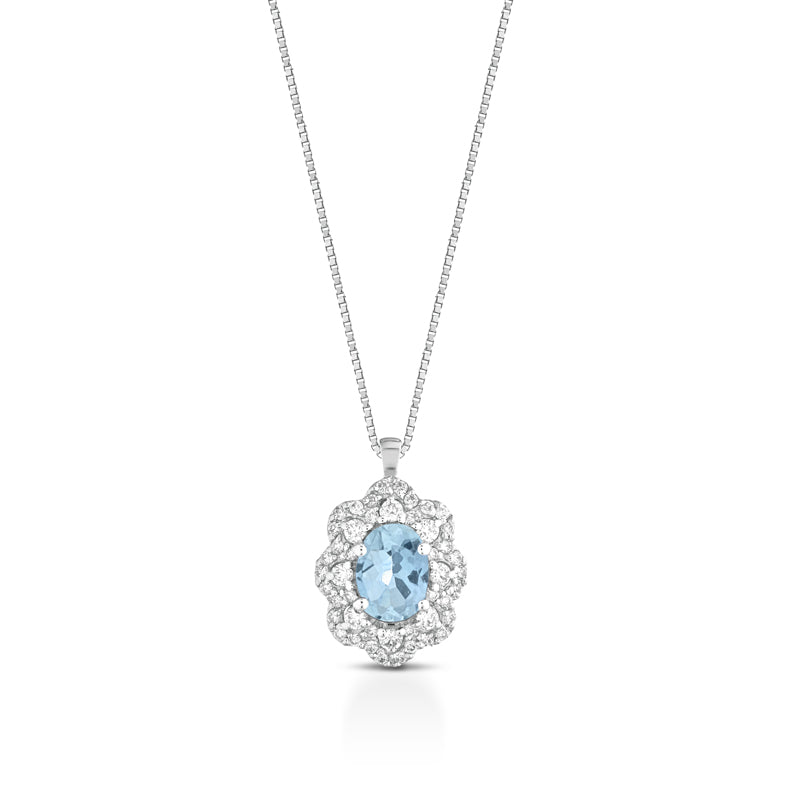 COLLANA IN ORO BIANCO 18 CARATI CON DIAMANTI E ACQUAMARINA