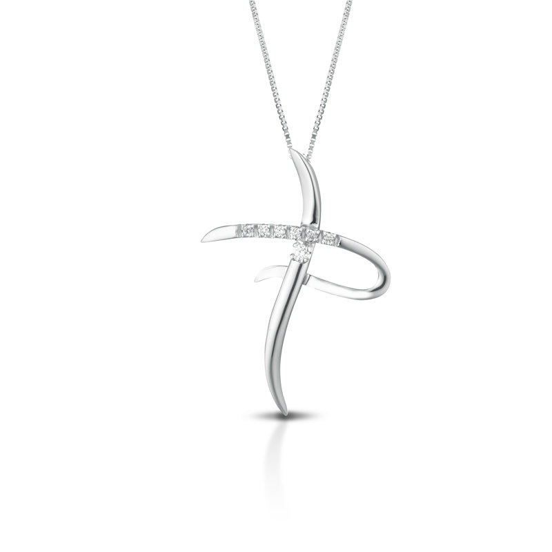COLLANA CON CROCE IN ORO BIANCO 18 CARATI E DIAMANTI