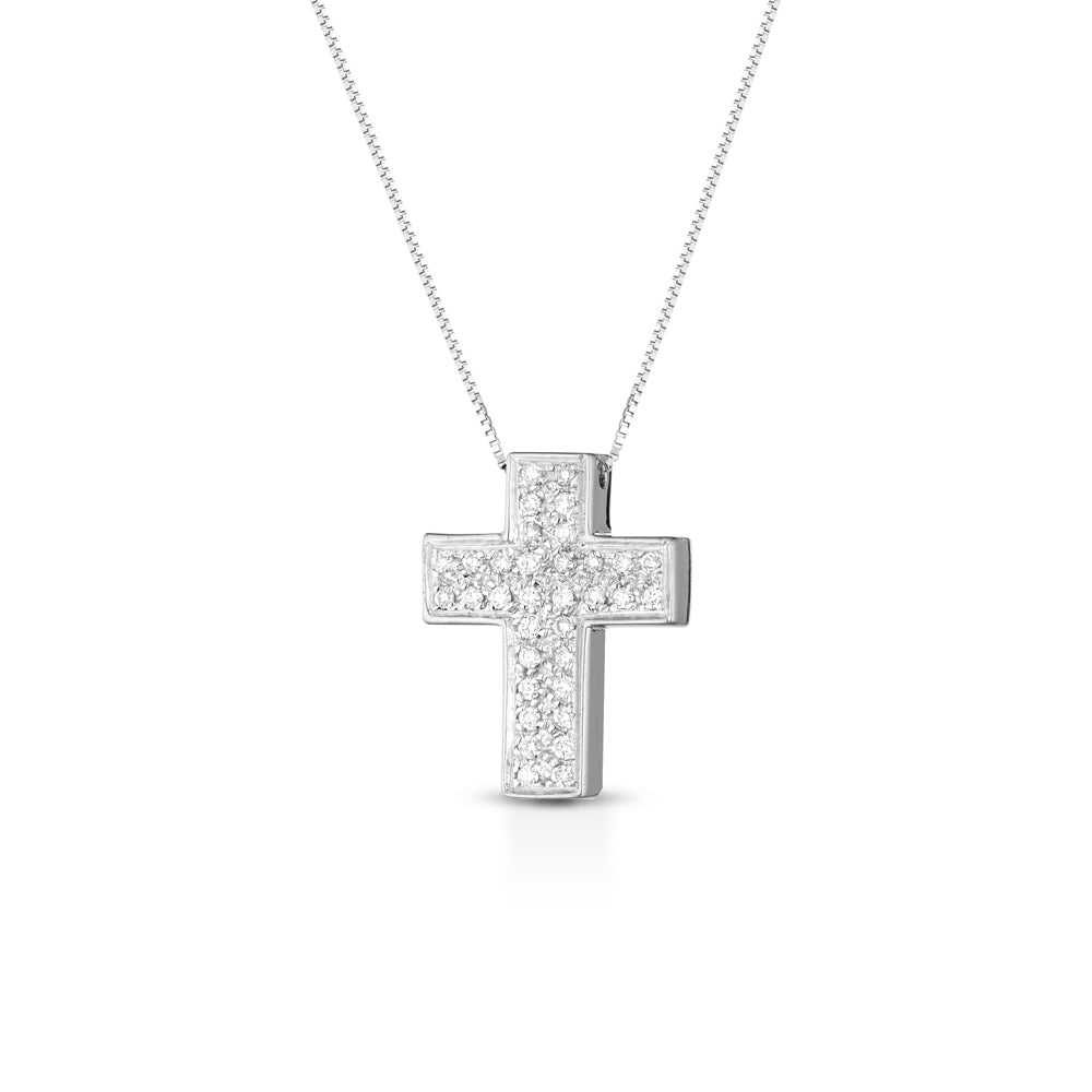 COLLANA CON CROCE IN ORO BIANCO 18 CARATI E DIAMANTI