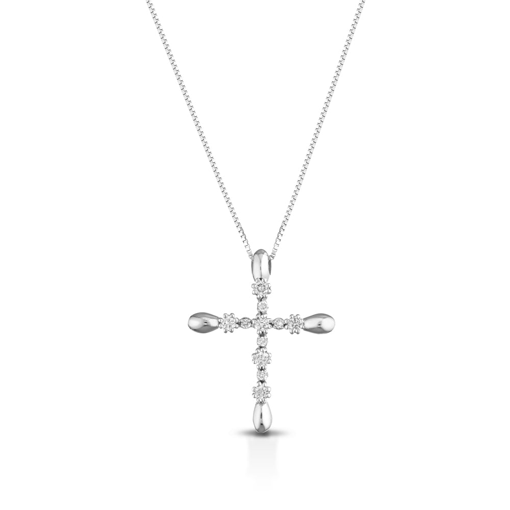 COLLANA CON CROCE IN ORO BIANCO 18 CARATI E DIAMANTI