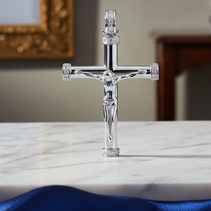 CIONDOLO CROCE DA UOMO IN ORO BIANCO 18 CARATI E DIAMANTI