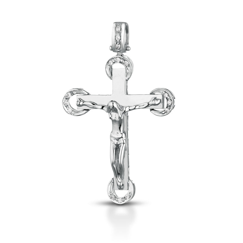 CIONDOLO CROCE DA UOMO IN ORO BIANCO 18 CARATI E DIAMANTI