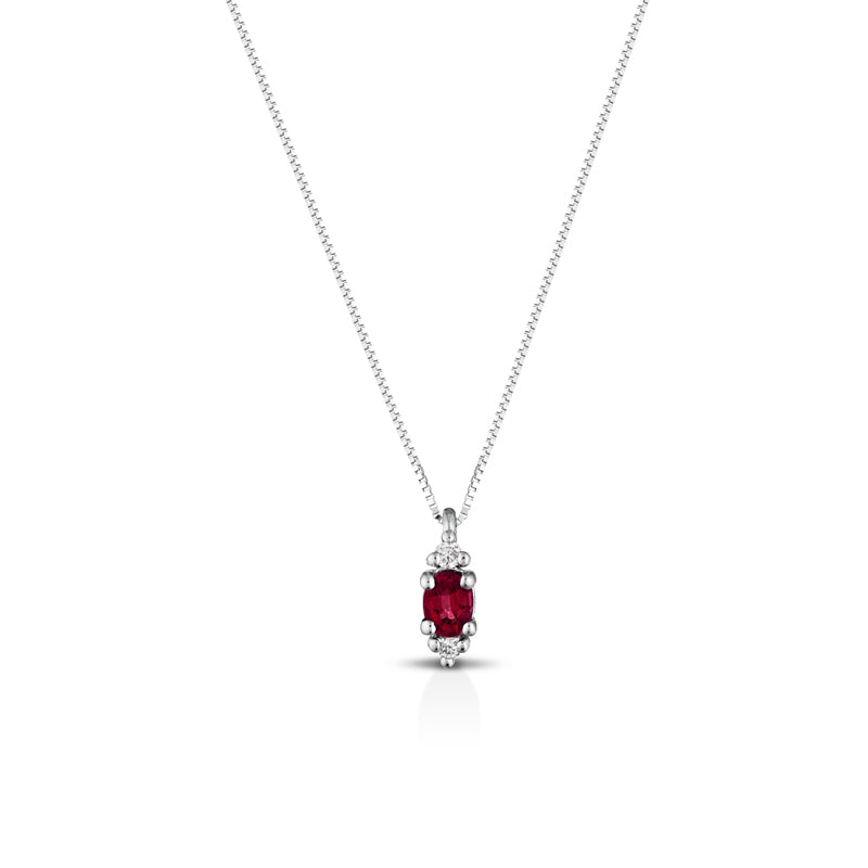 COLLANA IN ORO BIANCO 18 CARATI CON DIAMANTI E RUBINO