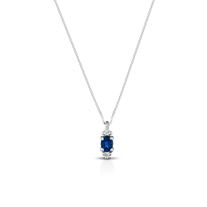 COLLANA IN ORO BIANCO 18KT CON DIAMANTI E ZAFFIRO