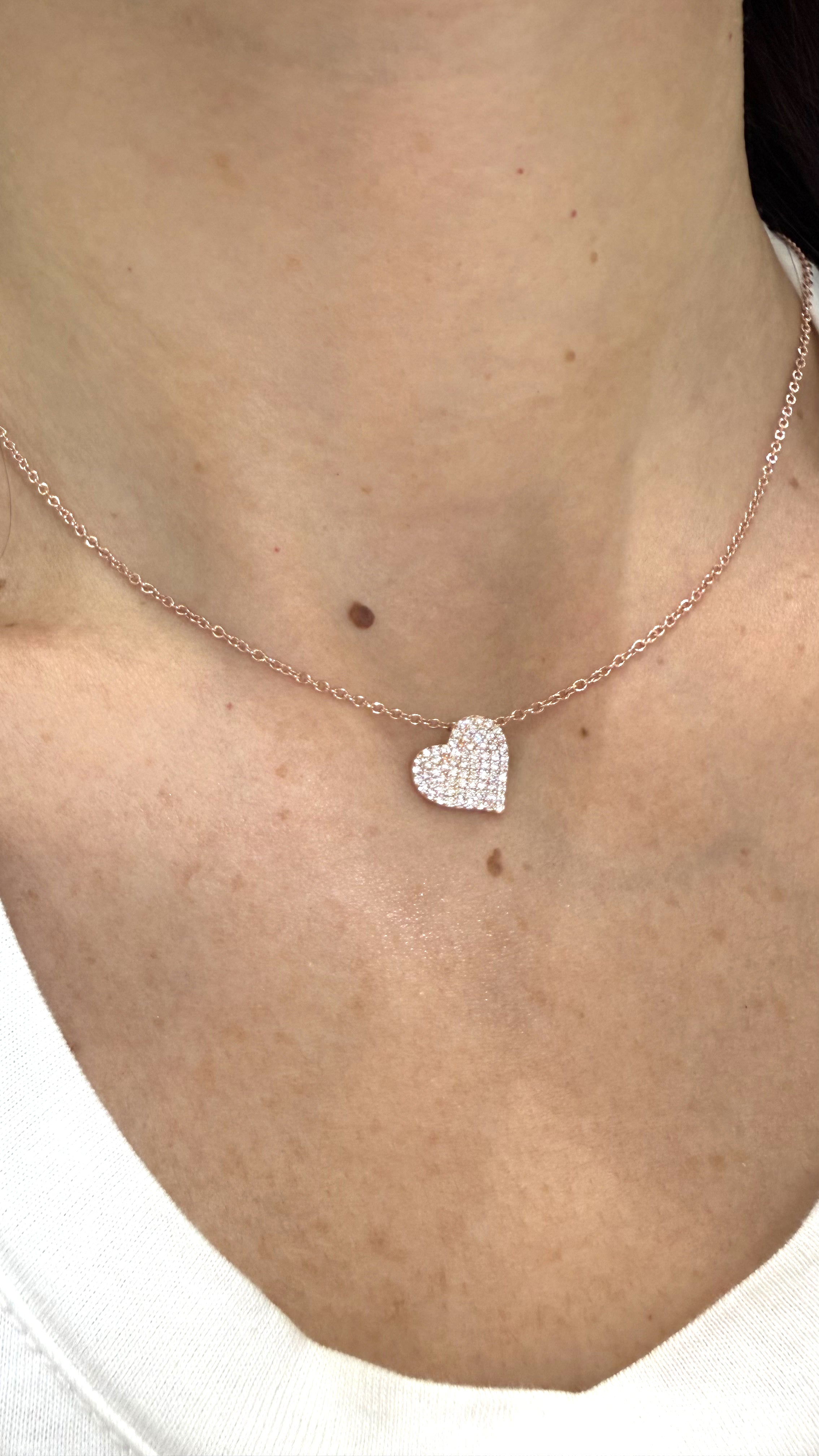 COLLANA CUORE CON ZIRCONI PAVÉ ROSÉ IN ARGENTO 925