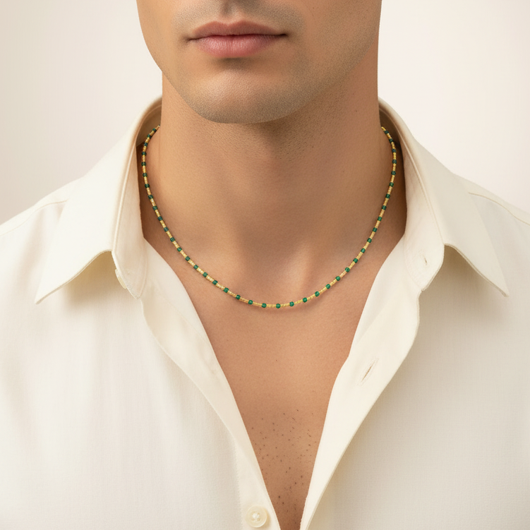 Collana con sfere verdi in oro giallo 18KT (750) – Unisex elegante