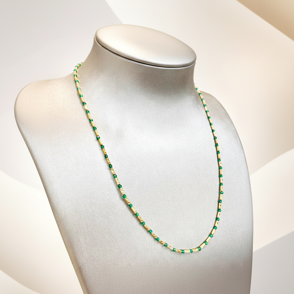 Collana con sfere verdi in oro giallo 18KT (750) – Unisex elegante