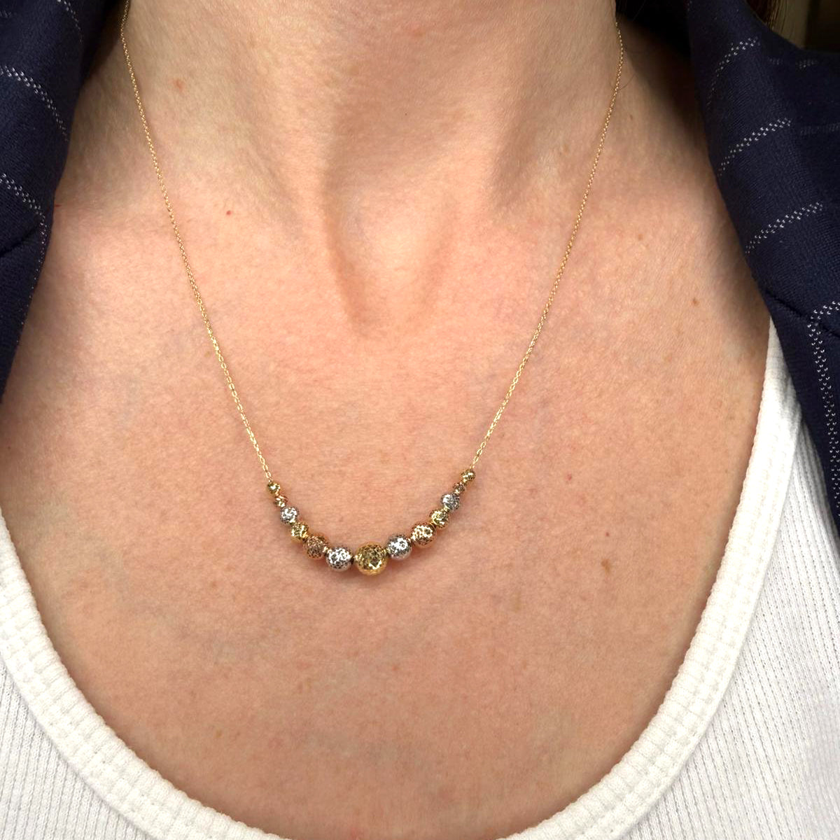 Collana con sfere diamantate in oro giallo, bianco e rosa 18KT (750)