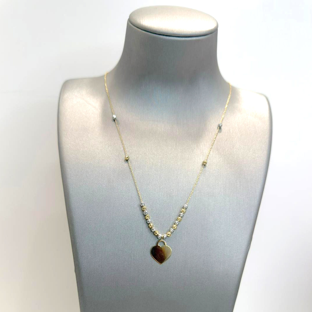 Collana con cuore incidibile in oro giallo 18KT (750) e sfere diamantate