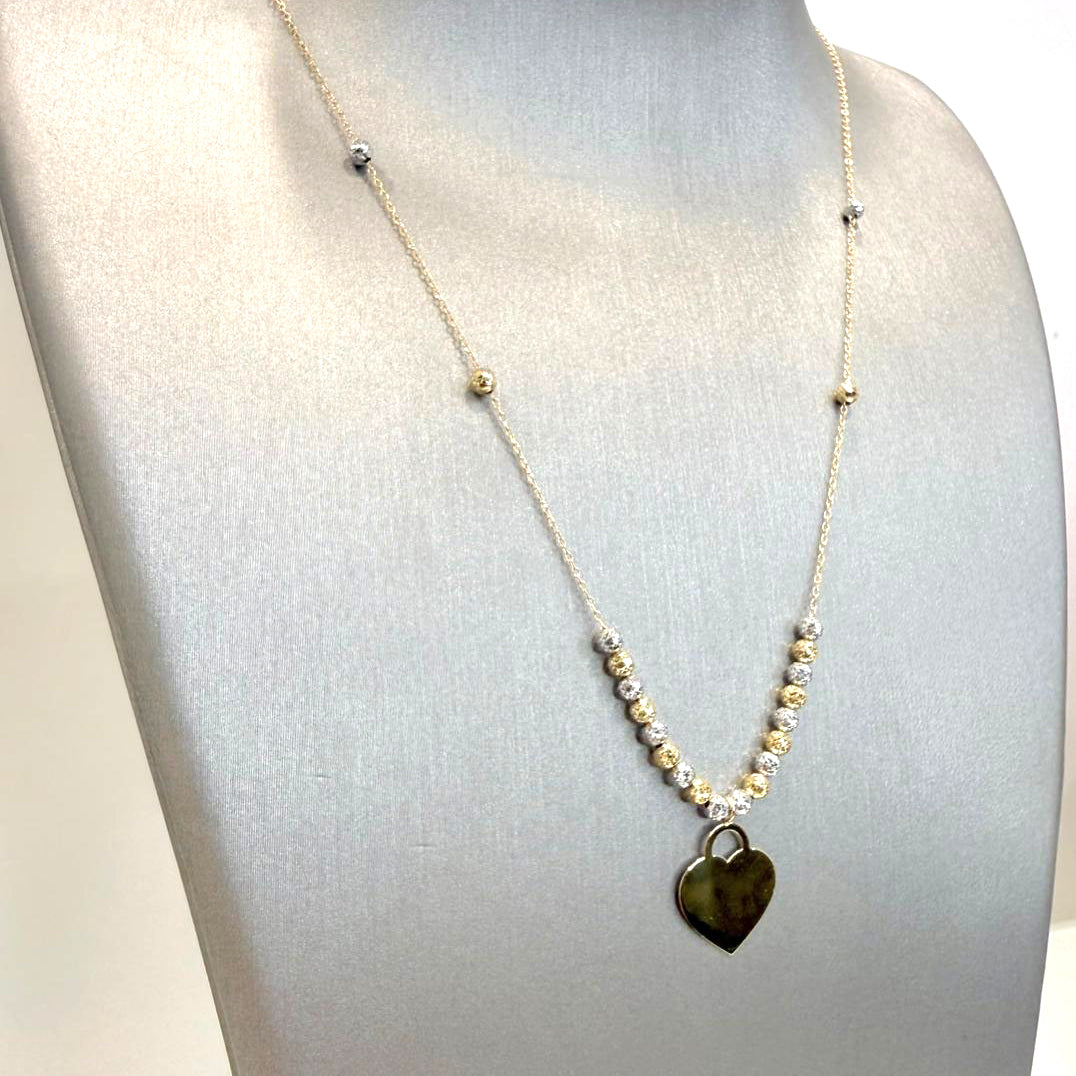 Collana con cuore incidibile in oro giallo 18KT (750) e sfere diamantate