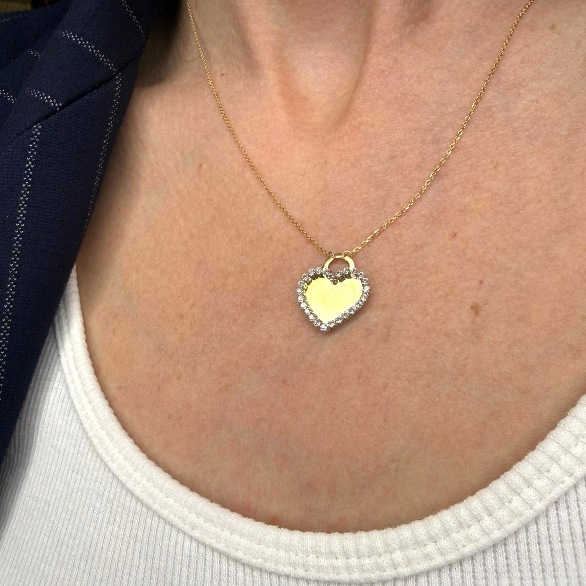Collana con ciondolo cuore double face in oro giallo 18KT (750) con zirconi