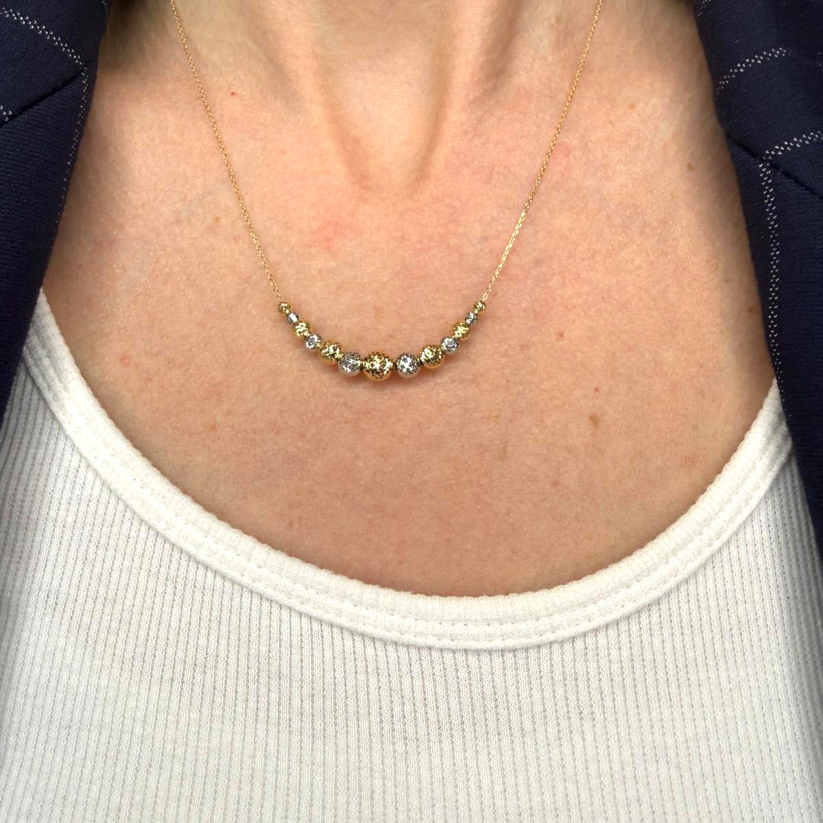 Collana con sfere diamantate bicolore in oro 18KT (750)