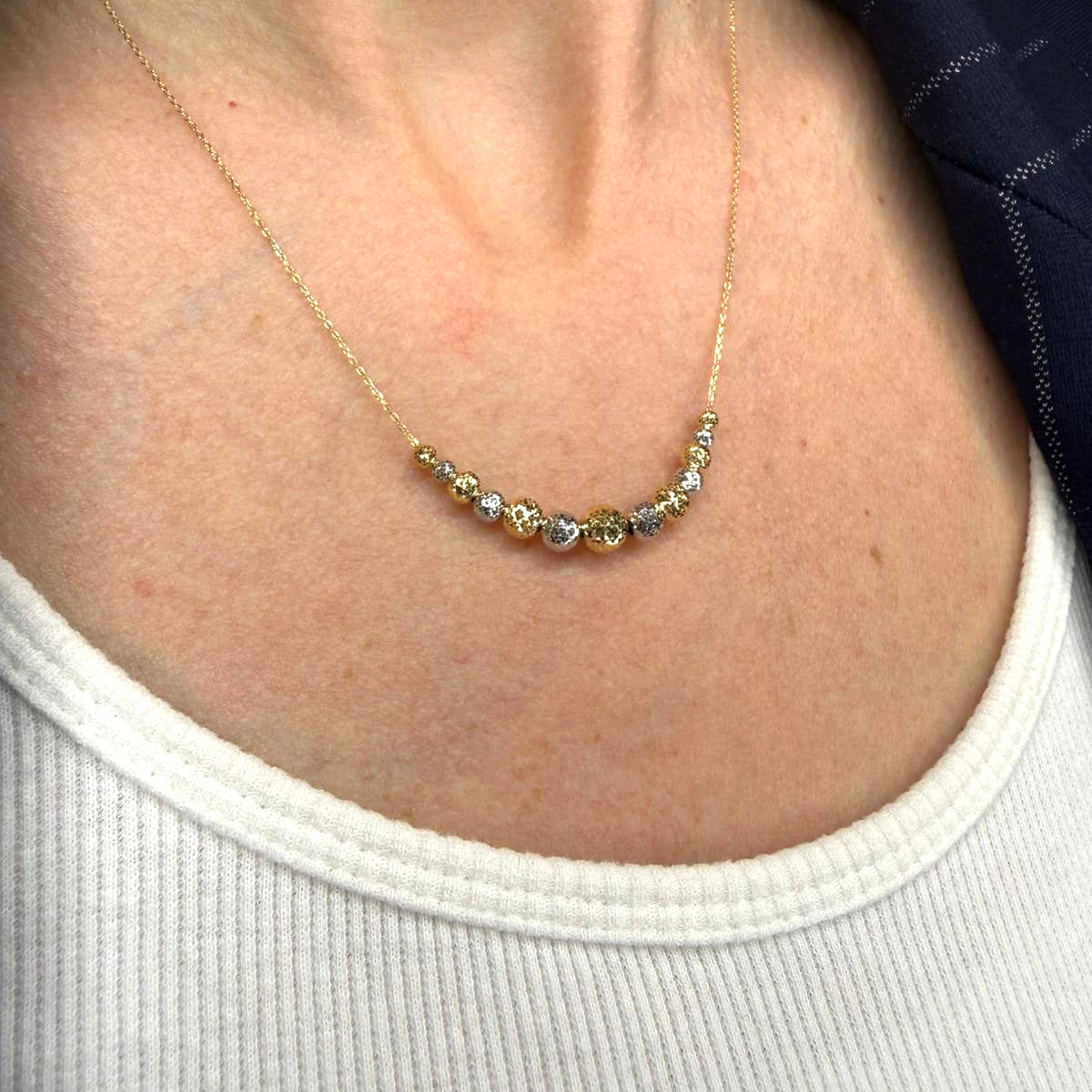 Collana con sfere diamantate bicolore in oro 18KT (750)