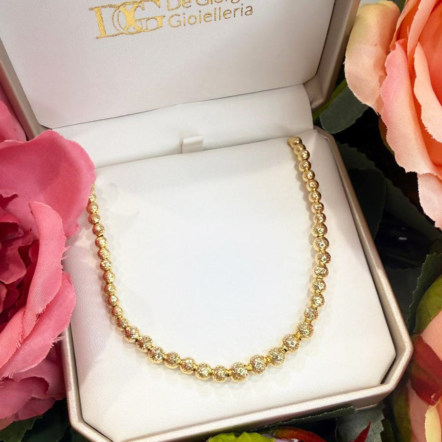 Collana boule diamantata in oro giallo 18 KT (750)