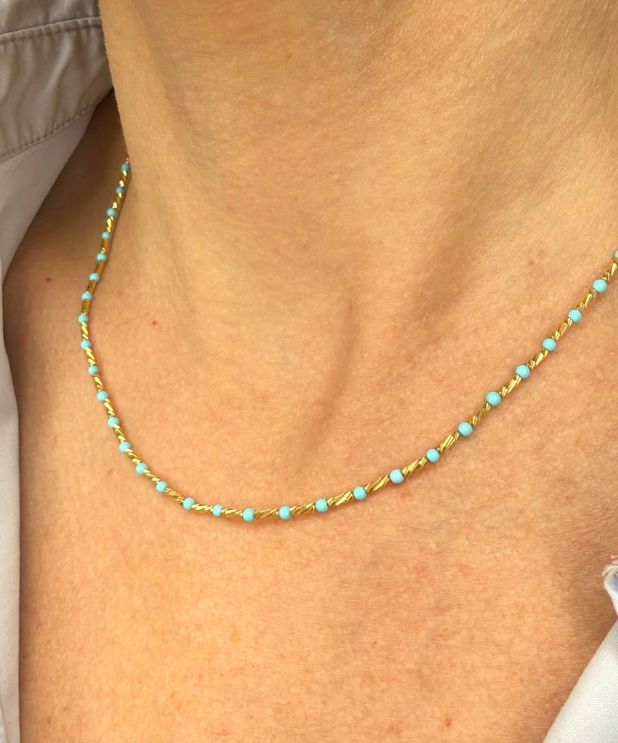 Collana unisex con sfere turchesi in oro giallo 18KT (750)