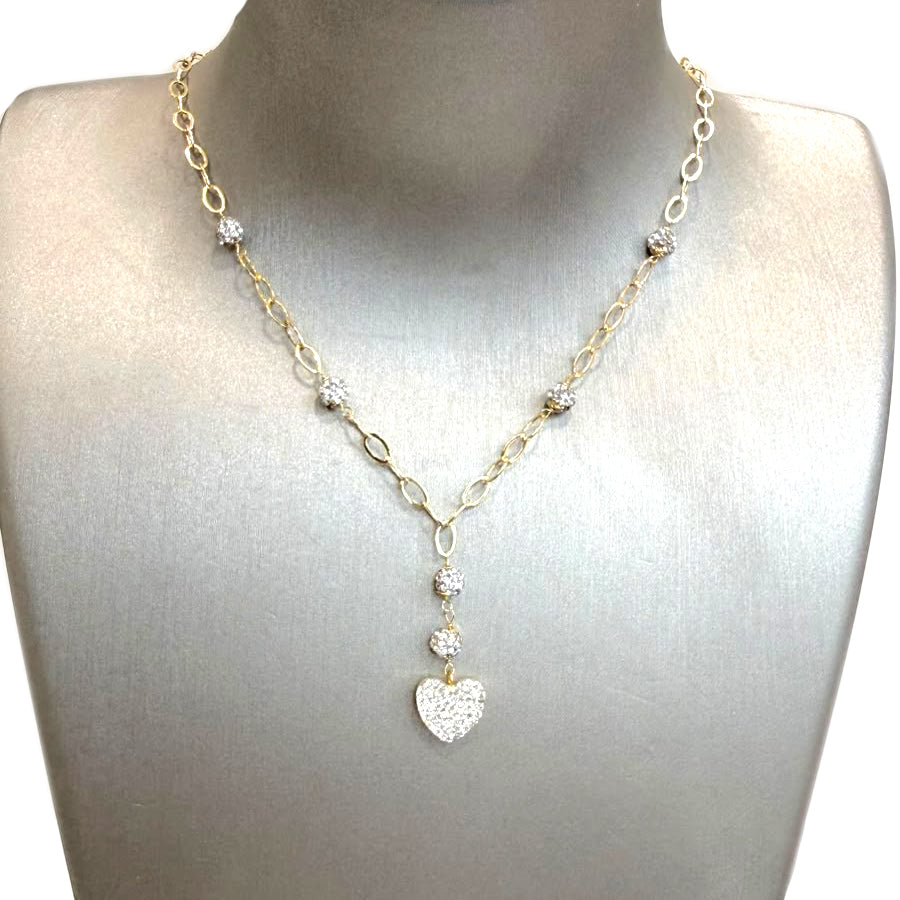 Collana con cuore pendente e sfere diamantate in oro giallo 18 KT (750)