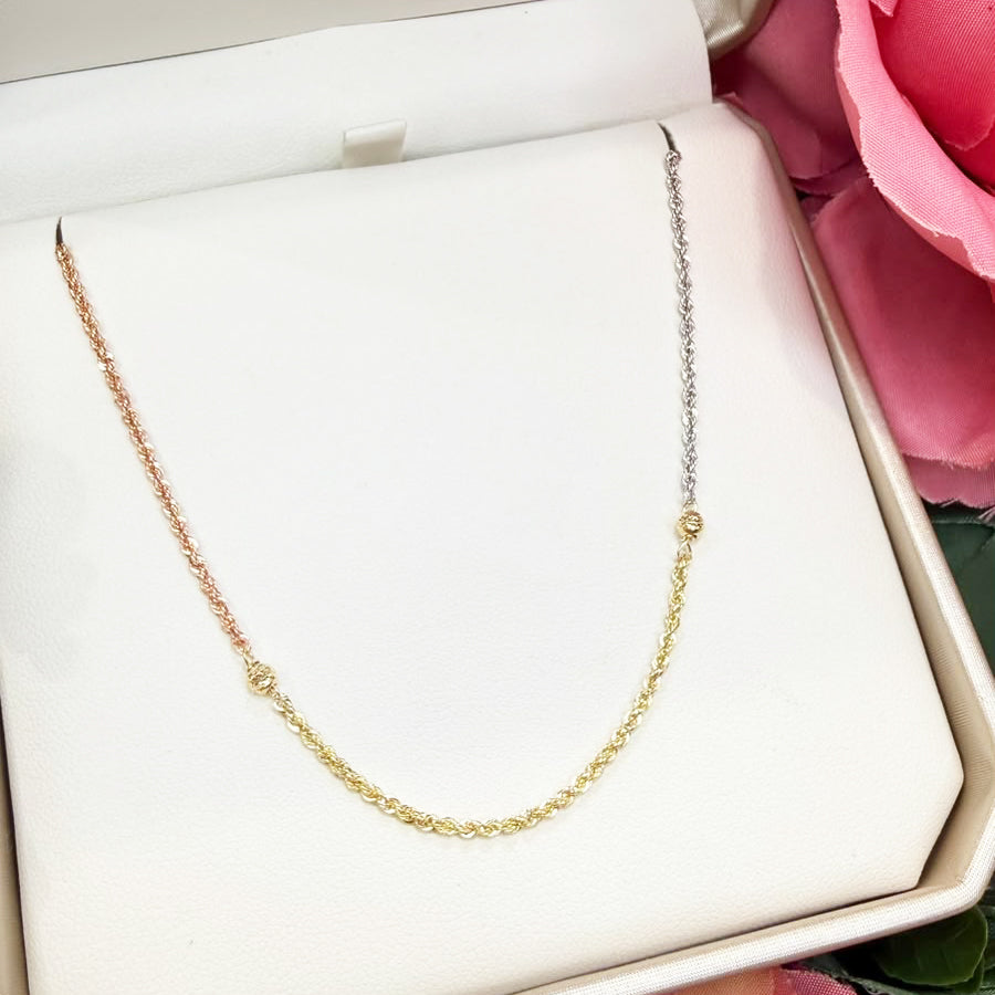 Collana torchon tricolore con sfere in oro 18 KT (750)