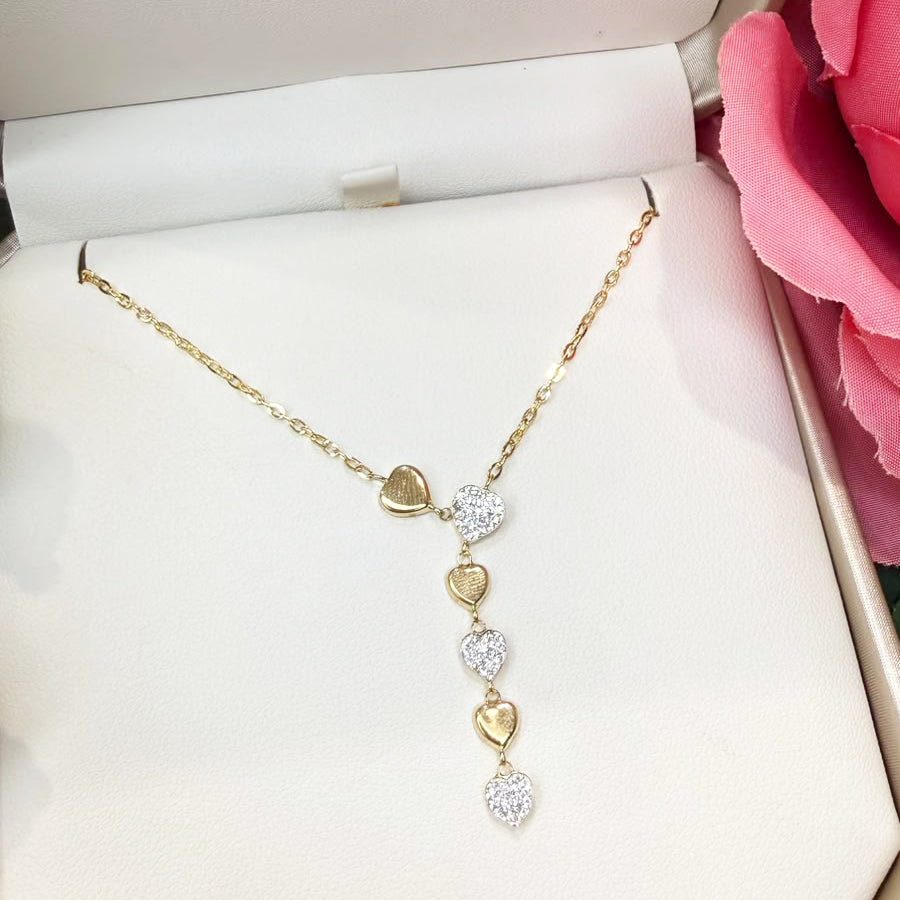 Collana con cuori e zirconi in oro giallo 18 KT (750)