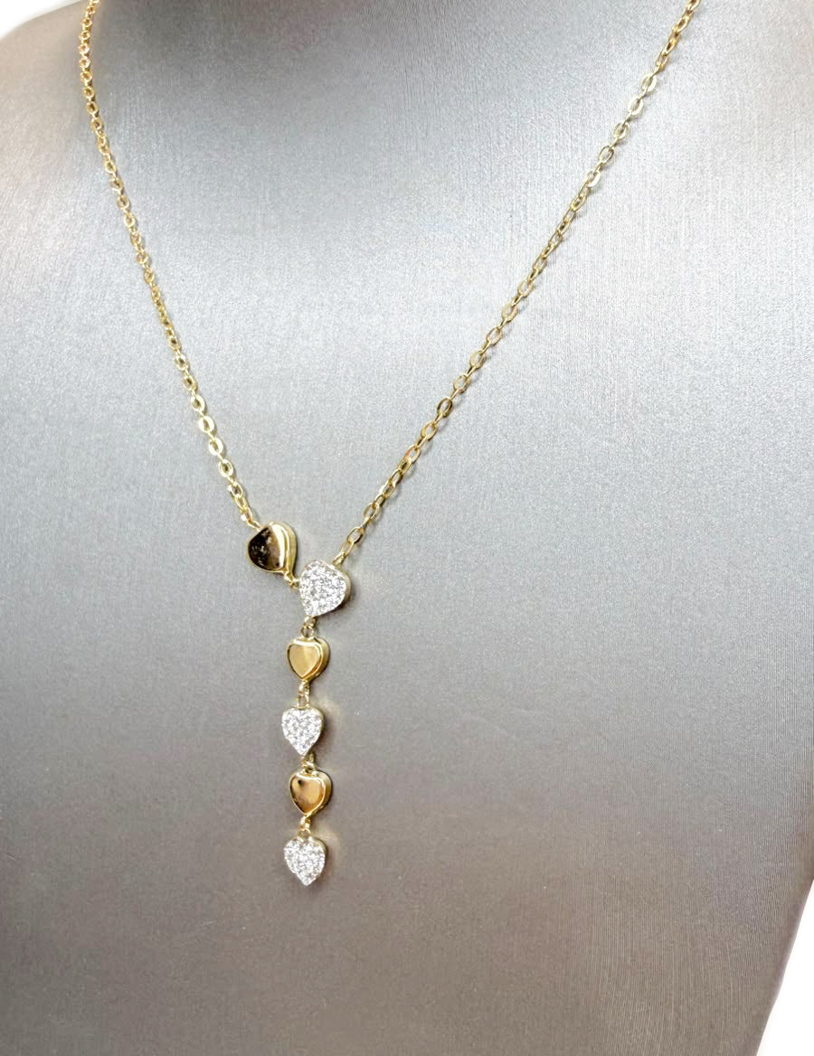 Collana con cuori e zirconi in oro giallo 18 KT (750)