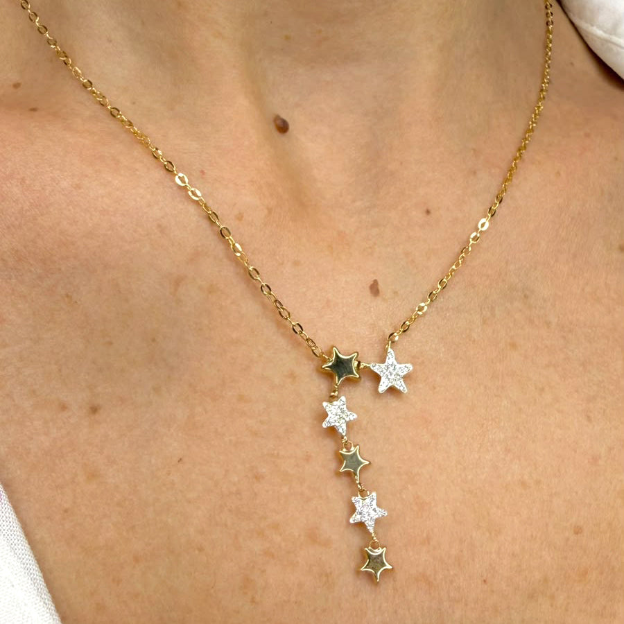 Collana con stelle e zirconi in oro giallo 18 KT (750)