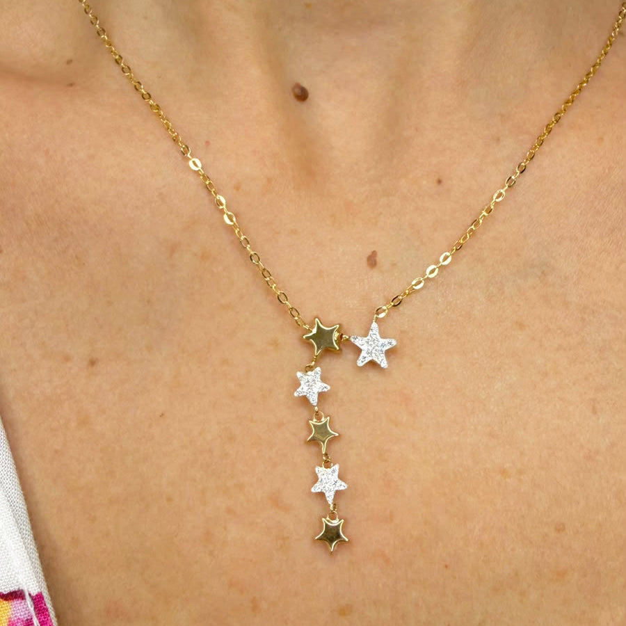 Collana con stelle e zirconi in oro giallo 18 KT (750)