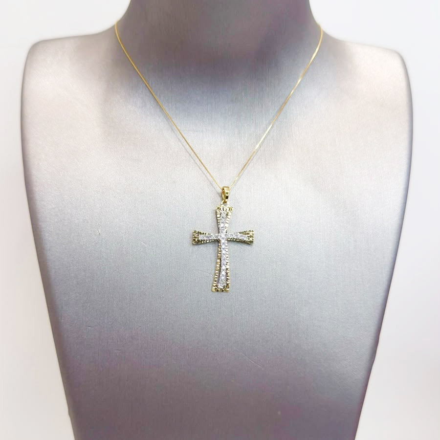 Collana con Croce in Oro Giallo 18 KT e Zirconi