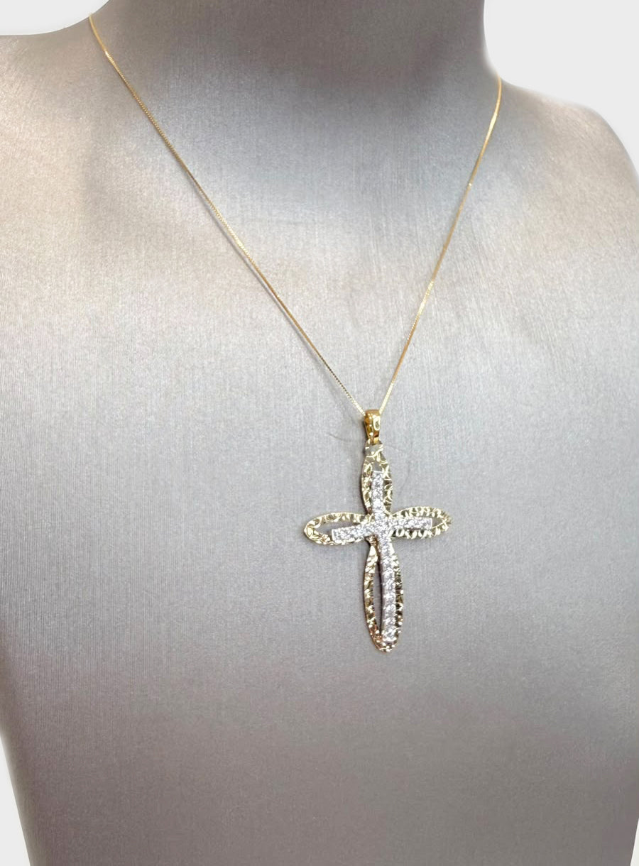 Collana con Croce in Oro Giallo 18 KT e Zirconi