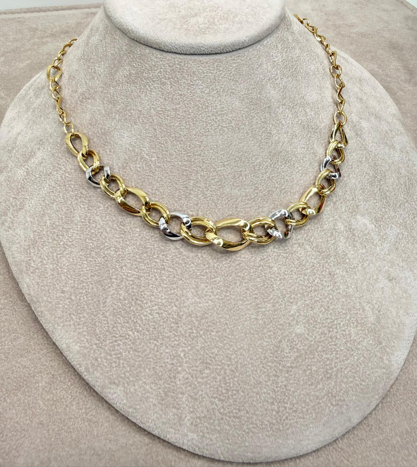 Collana Bicolore con Anelli Intrecciati in Oro 18 KT