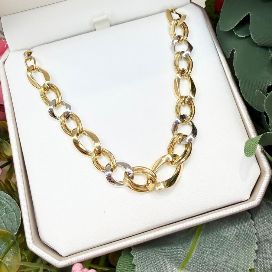 Collana Bicolore con Anelli Intrecciati in Oro 18 KT