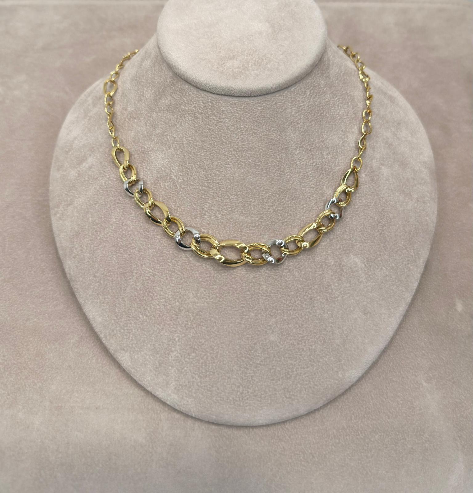 Collana Bicolore con Anelli Intrecciati in Oro 18 KT
