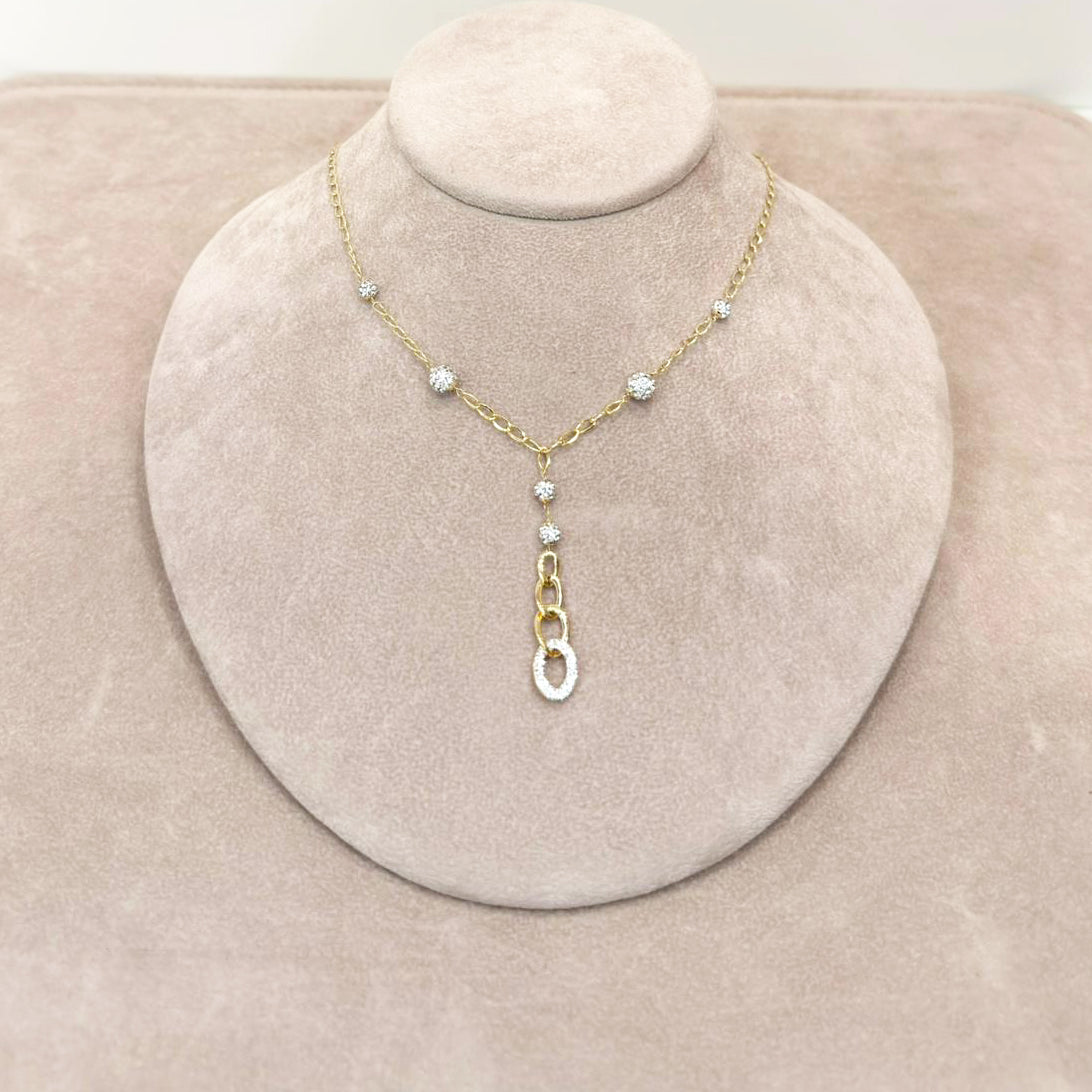 Collana con Sfere Zirconate e Pendente a Maglie in Oro Giallo 18 K