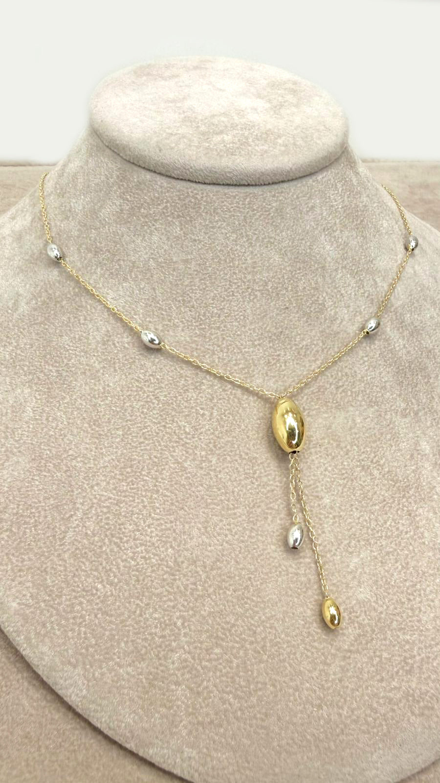 Collana Pendolo con Sfere Bicolore in Oro 18 KT
