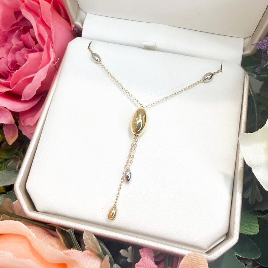 Collana Pendolo con Sfere Bicolore in Oro 18 KT