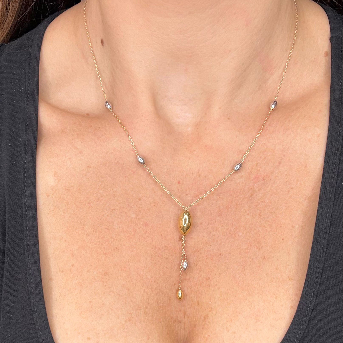 Collana Pendolo con Sfere Bicolore in Oro 18 KT