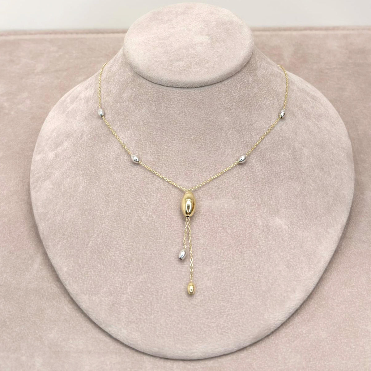 Collana Pendolo con Sfere Bicolore in Oro 18 KT