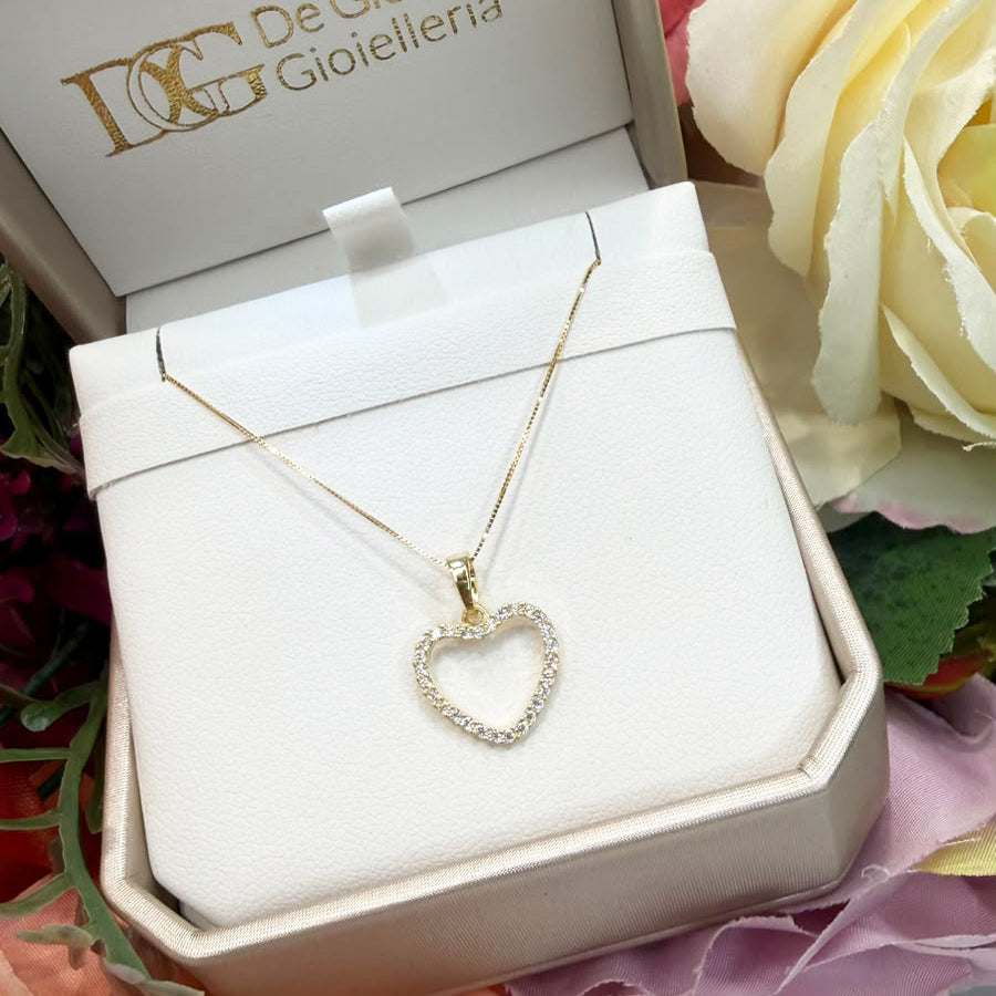 COLLANA CON PENDENTE CUORE E ZIRCONI IN ORO GIALLO 18 KT