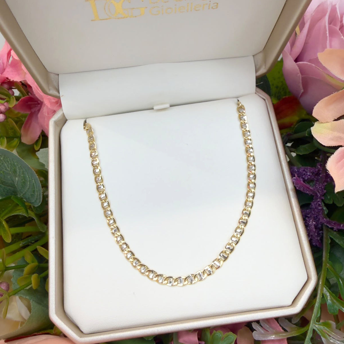 COLLANA MAGLIA MARINA IN ORO GIALLO E BIANCO 18 KT (750)