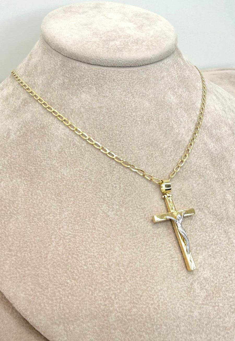 Collana da Uomo con Crocifisso Bicolore in Oro 18 KT